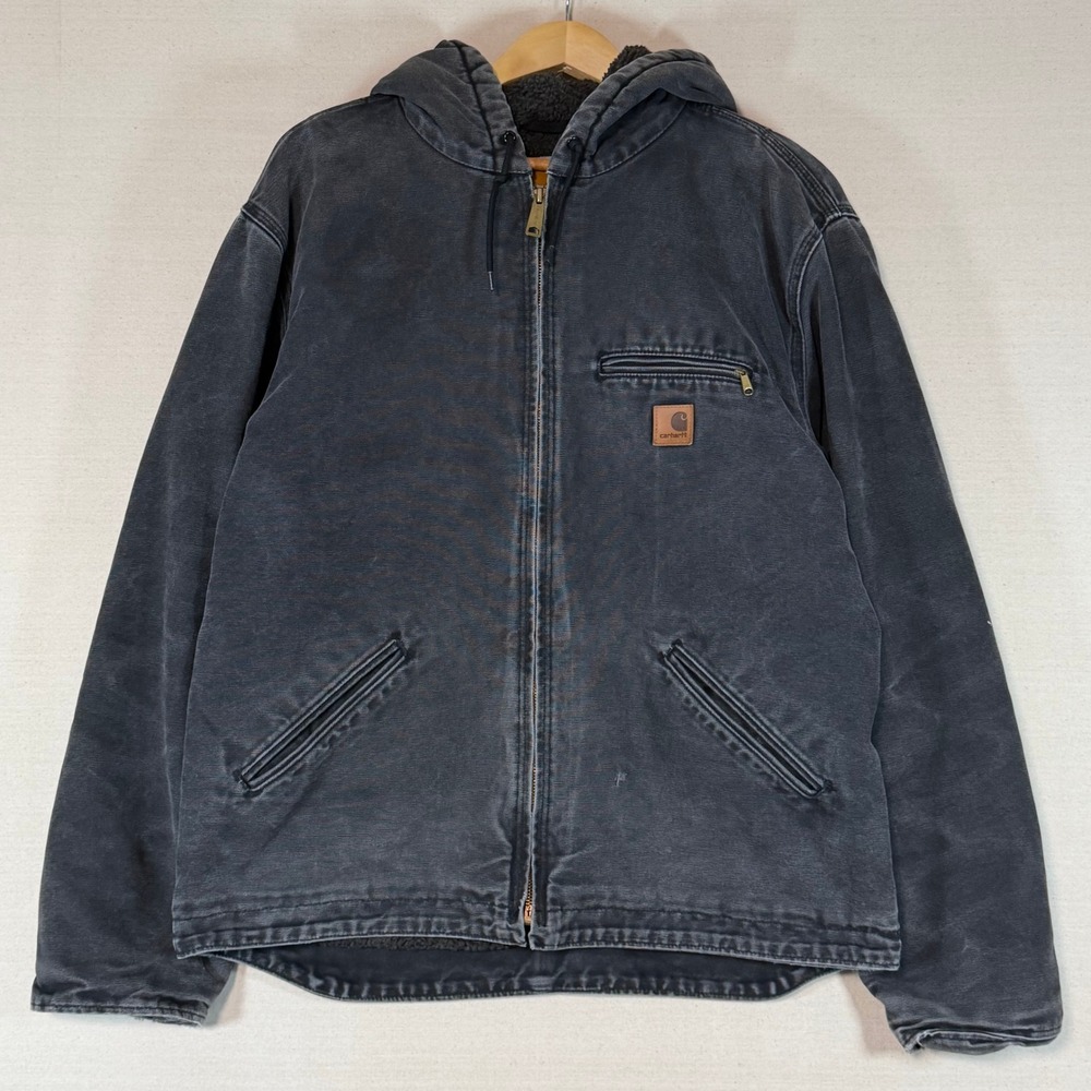 Carhartt J141 BLK Sandstone Sierra Jacket Sherpa Lined Hooded Black Mens Large